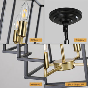 English Elm 18" Modern 8-Light Geometric Pendant Chandelier, Industrial Metal Frame, Adjustable 60" Drop, Stylish Lighting Black+Gold W2312P374788