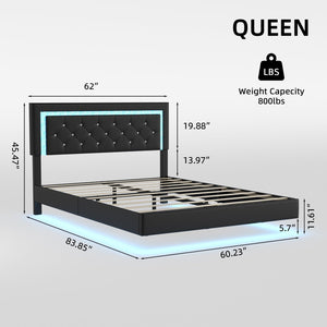 English Elm Queen Platform Bed Pu Leather Tufted Headboard Rgb Led Floating Frame Modern W3107P419201