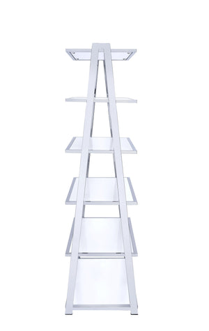 English Elm Coleen Modern White High Gloss Bookshelf with Chrome Frame, 6 Fixed Shelves, MDF Veneer Durable Storage B2726S00452