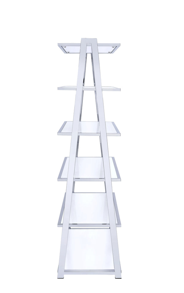 English Elm Coleen Modern White High Gloss Bookshelf with Chrome Frame, 6 Fixed Shelves, MDF Veneer Durable Storage B2726S00452