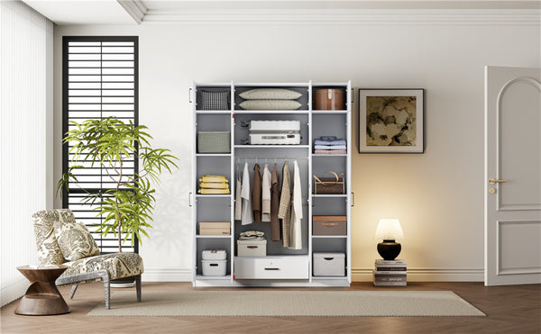 English Elm 4-door Wardrobe with Top Cabinet Locking Drawer Tall Bedroom Closet in White LP006006AAK