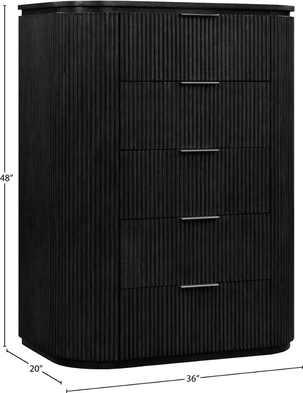 Meridian Furniture Astrid Fluted Oak Veneer Chest with Vertical Groove Panels for Modern Bedroom Storage Black 818Black-CH