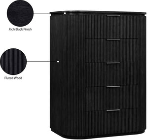 Meridian Furniture Astrid Fluted Oak Veneer Chest with Vertical Groove Panels for Modern Bedroom Storage Black 818Black-CH