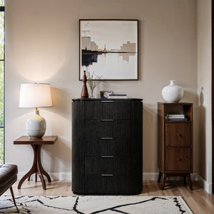 Meridian Furniture Astrid Fluted Oak Veneer Chest with Vertical Groove Panels for Modern Bedroom Storage Black 818Black-CH