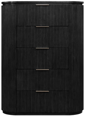 Meridian Furniture Astrid Fluted Oak Veneer Chest with Vertical Groove Panels for Modern Bedroom Storage Black 818Black-CH