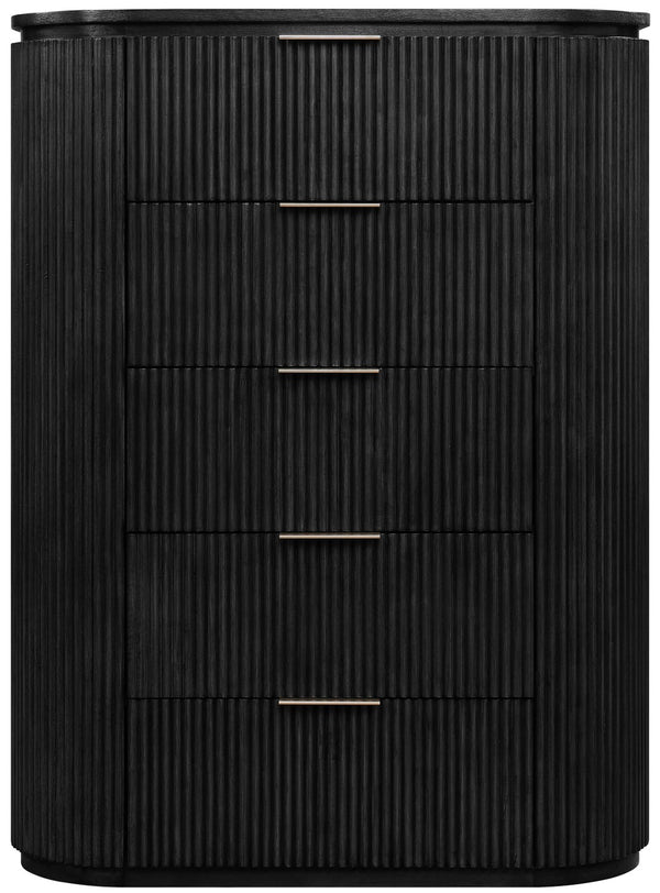 Meridian Furniture Astrid Fluted Oak Veneer Chest with Vertical Groove Panels for Modern Bedroom Storage Black 818Black-CH