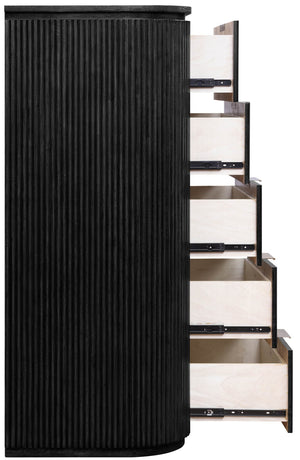Meridian Furniture Astrid Fluted Oak Veneer Chest with Vertical Groove Panels for Modern Bedroom Storage Black 818Black-CH
