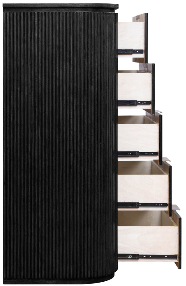 Meridian Furniture Astrid Fluted Oak Veneer Chest with Vertical Groove Panels for Modern Bedroom Storage Black 818Black-CH