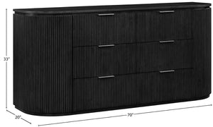 Meridian Furniture Astrid Fluted Oak Veneer Six Drawer Dresser with Sculptural Fronts for Modern Bedroom Storage Black 818Black-D