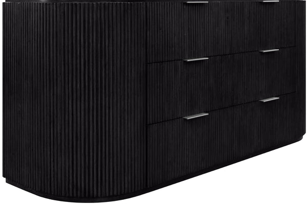 Meridian Furniture Astrid Fluted Oak Veneer Six Drawer Dresser with Sculptural Fronts for Modern Bedroom Storage Black 818Black-D