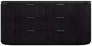 Meridian Furniture Astrid Fluted Oak Veneer Six Drawer Dresser with Sculptural Fronts for Modern Bedroom Storage Black 818Black-D