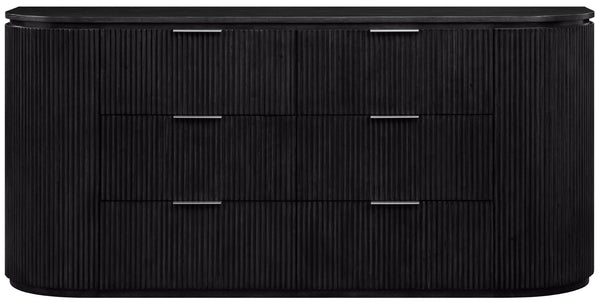 Meridian Furniture Astrid Fluted Oak Veneer Six Drawer Dresser with Sculptural Fronts for Modern Bedroom Storage Black 818Black-D