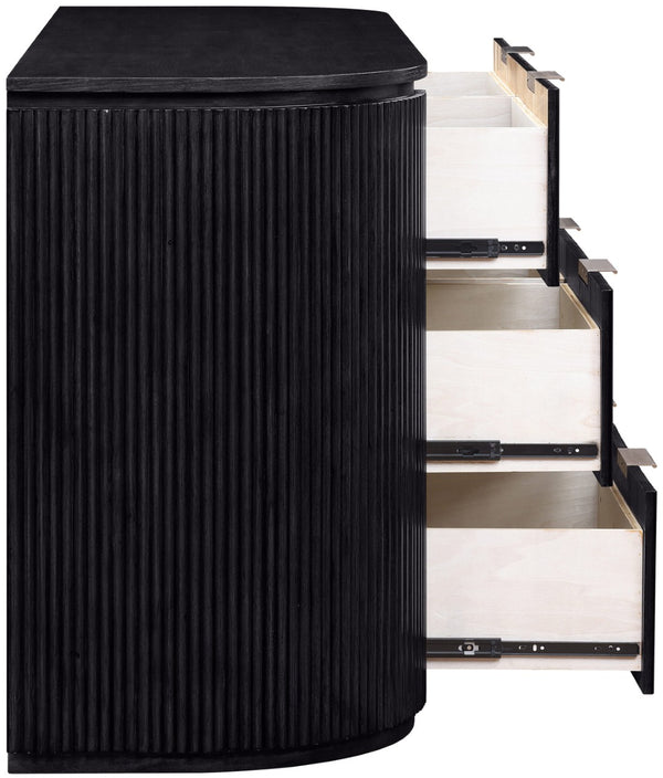 Meridian Furniture Astrid Fluted Oak Veneer Six Drawer Dresser with Sculptural Fronts for Modern Bedroom Storage Black 818Black-D
