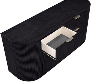Meridian Furniture Astrid Fluted Oak Veneer Six Drawer Dresser with Sculptural Fronts for Modern Bedroom Storage Black 818Black-D