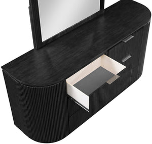 Meridian Furniture Astrid Fluted Oak Veneer Six Drawer Dresser with Sculptural Fronts for Modern Bedroom Storage Black 818Black-D