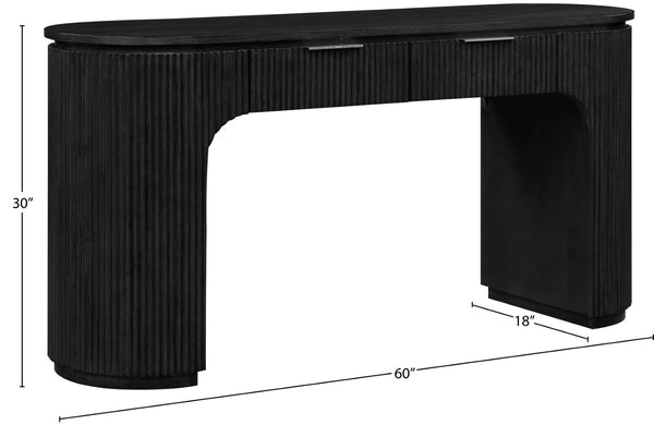 Meridian Furniture Astrid Fluted Oak Veneer Writing Desk with Built in Drawer for Modern Home Office Use Black 818Black-Desk
