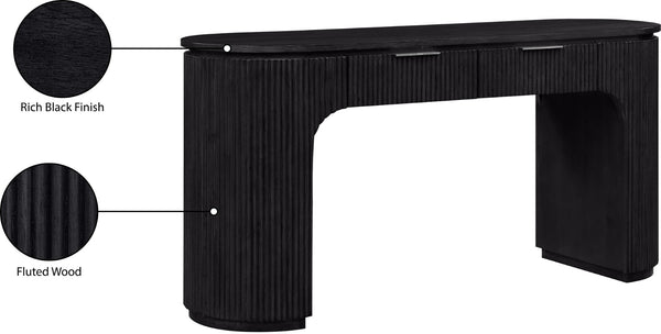 Meridian Furniture Astrid Fluted Oak Veneer Writing Desk with Built in Drawer for Modern Home Office Use Black 818Black-Desk