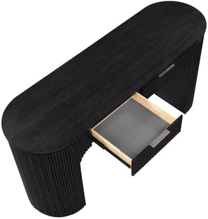 Meridian Furniture Astrid Fluted Oak Veneer Writing Desk with Built in Drawer for Modern Home Office Use Black 818Black-Desk