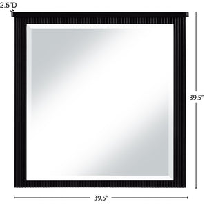 Meridian Furniture Astrid Fluted Wood Frame Wall Mirror for Stylish Contemporary and Modern Home Interiors Black 818Black-M