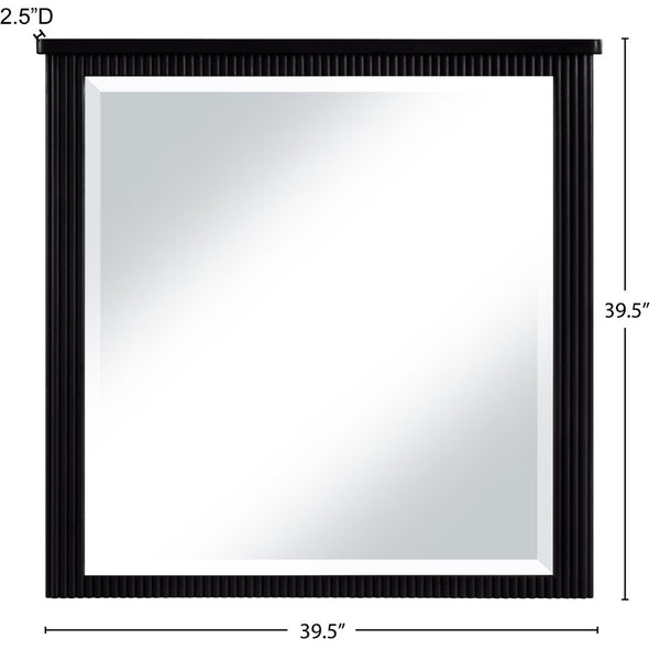 Meridian Furniture Astrid Fluted Wood Frame Wall Mirror for Stylish Contemporary and Modern Home Interiors Black 818Black-M