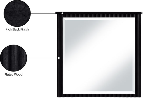 Meridian Furniture Astrid Fluted Wood Frame Wall Mirror for Stylish Contemporary and Modern Home Interiors Black 818Black-M