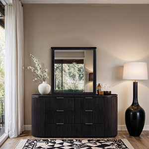 Meridian Furniture Astrid Fluted Wood Frame Wall Mirror for Stylish Contemporary and Modern Home Interiors Black 818Black-M