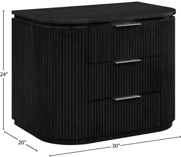 Meridian Furniture Astrid Fluted Oak Veneer Nightstand with Single Drawer for Stylish Modern Bedrooms Black 818Black-NS