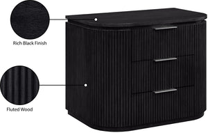 Meridian Furniture Astrid Fluted Oak Veneer Nightstand with Single Drawer for Stylish Modern Bedrooms Black 818Black-NS