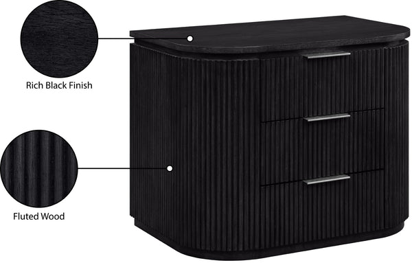 Meridian Furniture Astrid Fluted Oak Veneer Nightstand with Single Drawer for Stylish Modern Bedrooms Black 818Black-NS