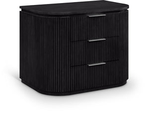 Meridian Furniture Astrid Fluted Oak Veneer Nightstand with Single Drawer for Stylish Modern Bedrooms Black 818Black-NS