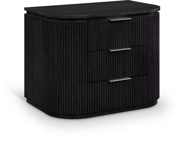 Meridian Furniture Astrid Fluted Oak Veneer Nightstand with Single Drawer for Stylish Modern Bedrooms Black 818Black-NS