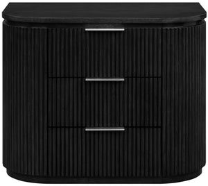 Meridian Furniture Astrid Fluted Oak Veneer Nightstand with Single Drawer for Stylish Modern Bedrooms Black 818Black-NS