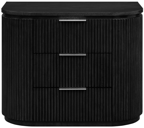 Meridian Furniture Astrid Fluted Oak Veneer Nightstand with Single Drawer for Stylish Modern Bedrooms Black 818Black-NS