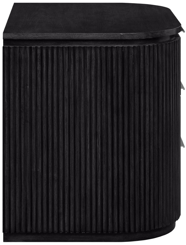 Meridian Furniture Astrid Fluted Oak Veneer Nightstand with Single Drawer for Stylish Modern Bedrooms Black 818Black-NS