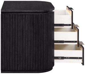 Meridian Furniture Astrid Fluted Oak Veneer Nightstand with Single Drawer for Stylish Modern Bedrooms Black 818Black-NS