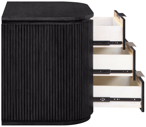 Meridian Furniture Astrid Fluted Oak Veneer Nightstand with Single Drawer for Stylish Modern Bedrooms Black 818Black-NS