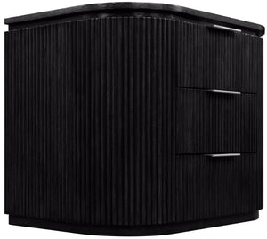 Meridian Furniture Astrid Fluted Oak Veneer Nightstand with Single Drawer for Stylish Modern Bedrooms Black 818Black-NS