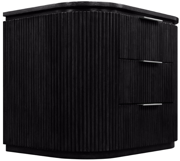 Meridian Furniture Astrid Fluted Oak Veneer Nightstand with Single Drawer for Stylish Modern Bedrooms Black 818Black-NS