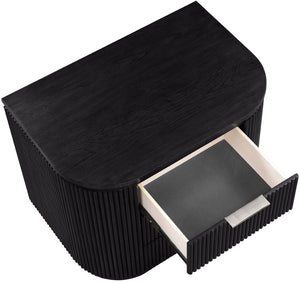 Meridian Furniture Astrid Fluted Oak Veneer Nightstand with Single Drawer for Stylish Modern Bedrooms Black 818Black-NS