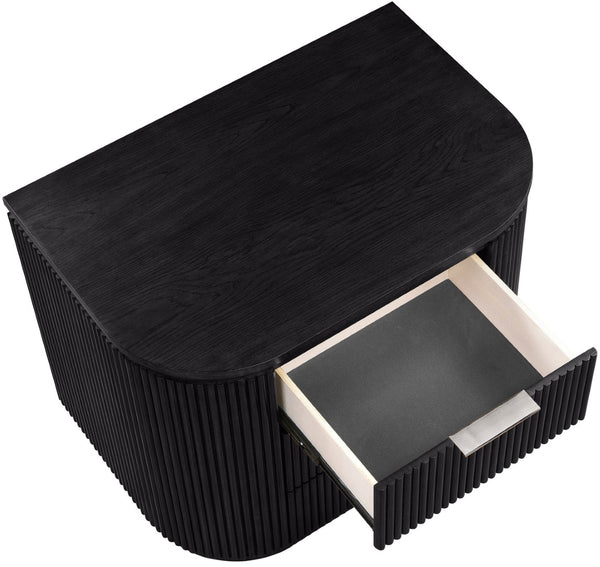 Meridian Furniture Astrid Fluted Oak Veneer Nightstand with Single Drawer for Stylish Modern Bedrooms Black 818Black-NS