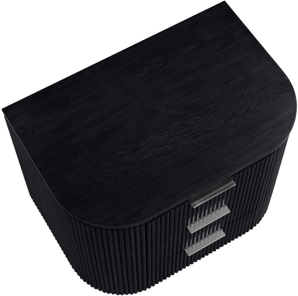 Meridian Furniture Astrid Fluted Oak Veneer Nightstand with Single Drawer for Stylish Modern Bedrooms Black 818Black-NS