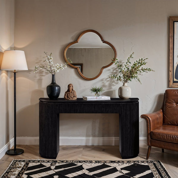Meridian Furniture Astrid Fluted Oak Veneer Console Table with Sculptural Grooves for Modern Entryways and Hallways Black 818Black-T