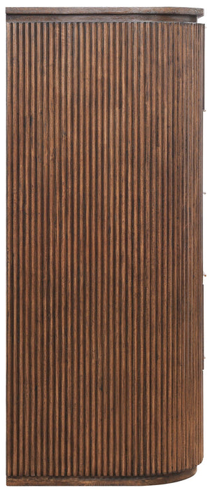 Meridian Furniture Astrid Fluted Oak Veneer Chest with Vertical Groove Panels for Modern Bedroom Storage Brown 818Brown-CH