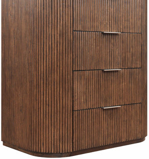 Meridian Furniture Astrid Fluted Oak Veneer Chest with Vertical Groove Panels for Modern Bedroom Storage Brown 818Brown-CH
