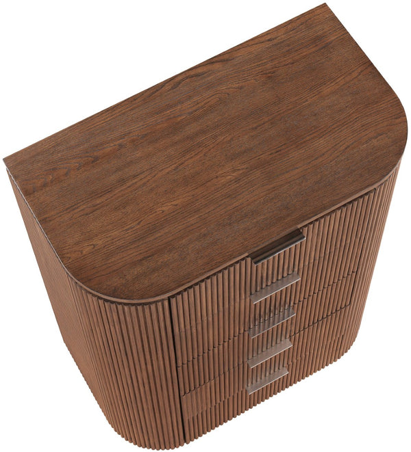 Meridian Furniture Astrid Fluted Oak Veneer Chest with Vertical Groove Panels for Modern Bedroom Storage Brown 818Brown-CH