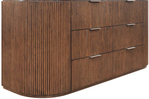 Meridian Furniture Astrid Fluted Oak Veneer Six Drawer Dresser with Sculptural Fronts for Modern Bedroom Storage Brown 818Brown-D