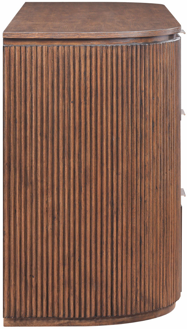 Meridian Furniture Astrid Fluted Oak Veneer Six Drawer Dresser with Sculptural Fronts for Modern Bedroom Storage Brown 818Brown-D