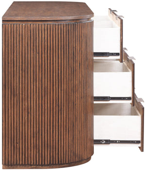 Meridian Furniture Astrid Fluted Oak Veneer Six Drawer Dresser with Sculptural Fronts for Modern Bedroom Storage Brown 818Brown-D