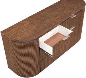 Meridian Furniture Astrid Fluted Oak Veneer Six Drawer Dresser with Sculptural Fronts for Modern Bedroom Storage Brown 818Brown-D