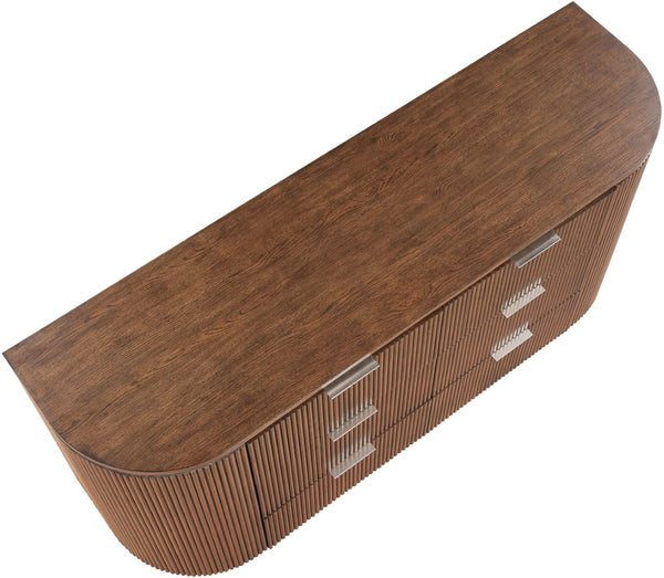Meridian Furniture Astrid Fluted Oak Veneer Six Drawer Dresser with Sculptural Fronts for Modern Bedroom Storage Brown 818Brown-D